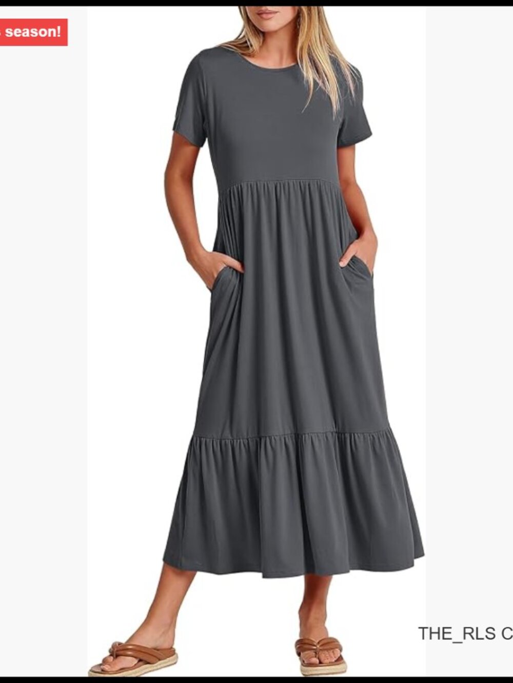 Summer Casual Maxi Dress Tiered Flowy Short Sleeve Crewneck with Pockets